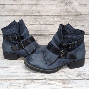 MJUS Blue Leather Strappy Moto Boots Womens Size 37